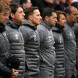Liverpool manager Jurgen Klopp and his staff observe a minute's silence to mark 30 years since the Hillsborough disaster, in April 2019