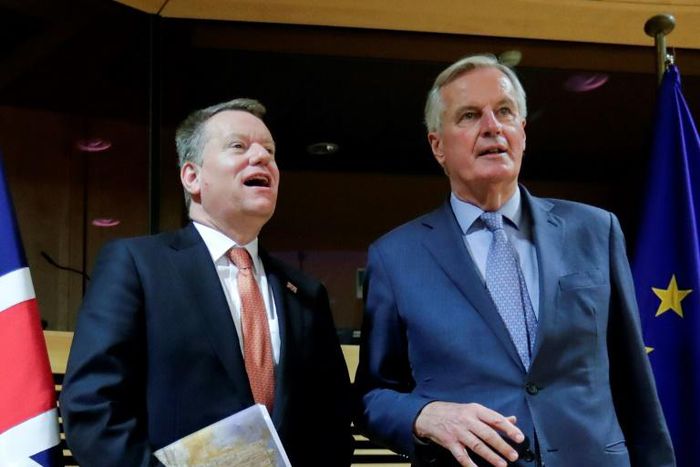 Britain's chief post-Brexit negotiator with the EU David Frost (left) is self isolating after showing "mild" coronavirus symptoms. His EU counterpart Michel Barnier (right) tested positive earlier this week