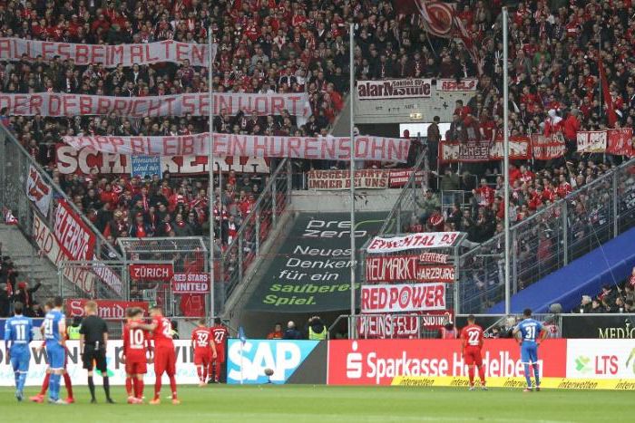 Show stopper: the Hoffenheim v Bayern games was halted when the visiting fans unveiled their banner