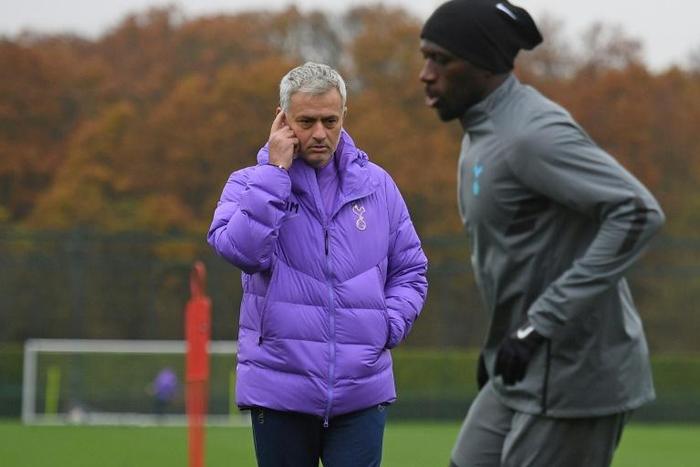 Jose Mourinho takes training ahead of Tottenham's Champions League match against Olympiakos