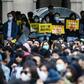 A rally by workers from the advertising sector this week. Violence has lessened in Hong Kong protests following recent local elections