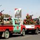 Members of the Yemeni Iran-backed Huthi rebels military police parade in the streets of the capital Sanaa on January 8, 2020