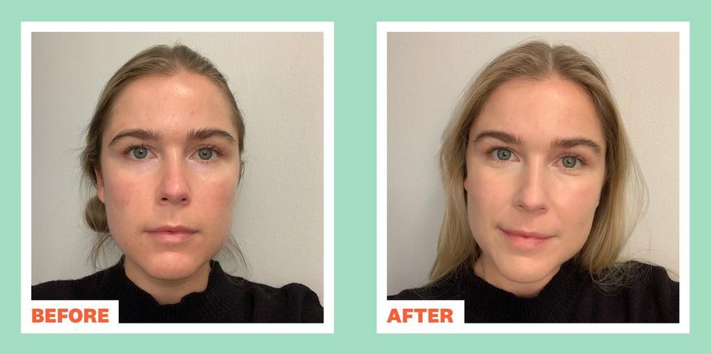 Before and after, only wearing the IT Cosmetics Anti-Aging Armour.