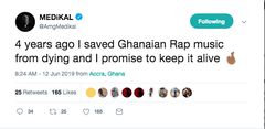SCreenshot of Medikal's tweet