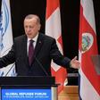 Tens of thousands of Syrians have fled towards the Turkish border following heightened regime and Russian bombardment of the Maaret al-Numan region since December 16; pictured is Turkey's President Recep Tayyip Erdogan