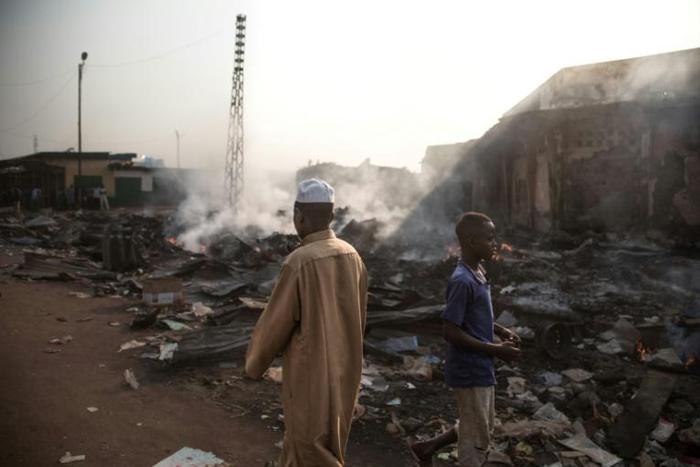 Dozens of stores have been burned down in Bangui's PK5 district, a flashpoint for violence in the Central African Republic