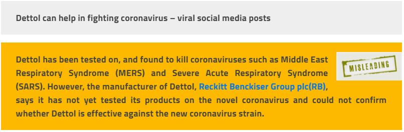 Dettol has not been tested on the COVID-19