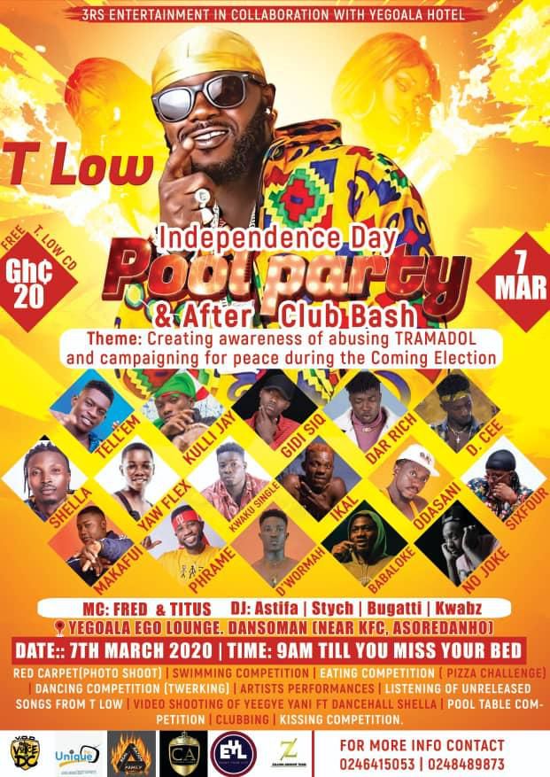 Musician T. Low to create awareness about tramadol abuse with 'Independence Day Pool Party'