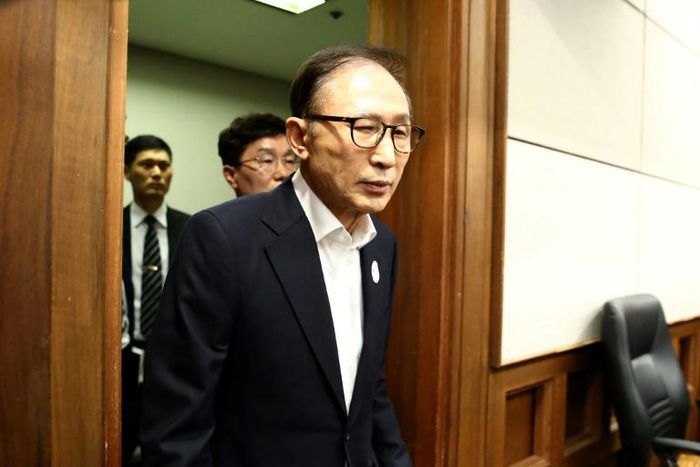 The spy chief's efforts had been in favour of then South Korean president Lee Myung-Bak (pictured at his trial in 2018)