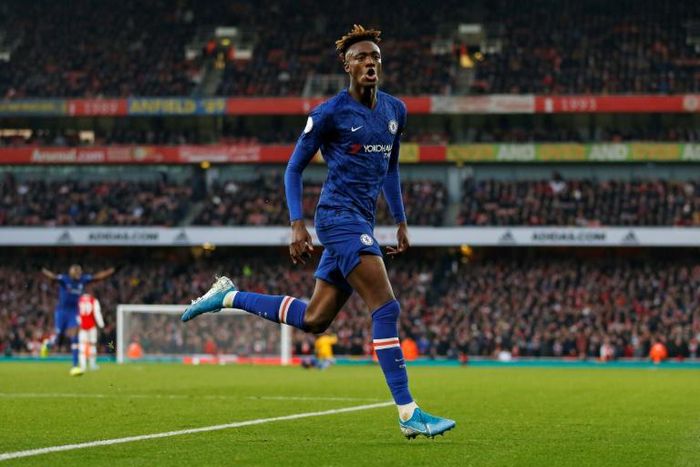 Chelsea striker Tammy Abraham celebrates scoring the winner at Arsenal