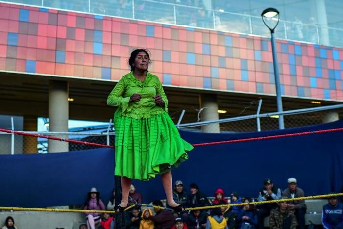 Bolivian wrestler Lidia Flores, aka "Dina, The Queen of the Ring," readies for action