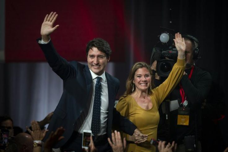 Canadian Prime Minister Justin Trudeau and his wife Sophie Gregoire a re seen in this file photo celebrating his election victory on October 21, 2019; she recently recovered from COVID-19; he remains in self-imposed isolation