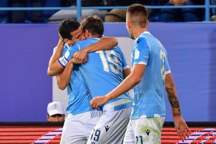 Lazio midfielder Senad Lulic celebrates after scoring
