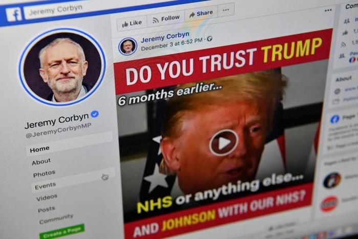 A photo illustration shows the Facebook page of Britain's opposition Labour Party Leader Jeremy Corbyn.