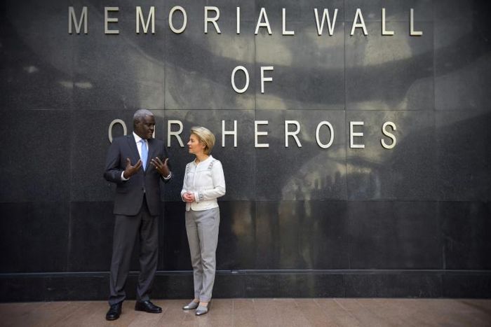 European Commission President Ursula von der Leyen (R) met with African Union Commission Chairman Moussa Faki Mahamat in the Ethiopian capital