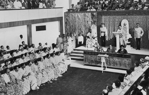 Ghana's President Kwame Nkrumah addresses parliament in 1960. In 1957, Ghana became the first country in sub-Saharan Africa to declare independence