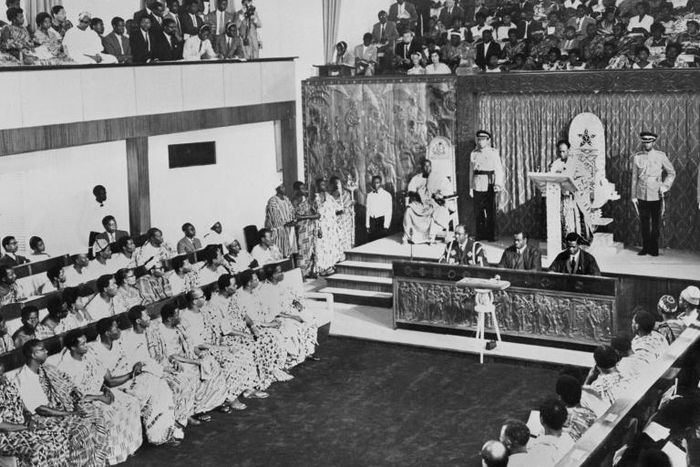 Ghana's President Kwame Nkrumah addresses parliament in 1960. In 1957, Ghana became the first country in sub-Saharan Africa to declare independence