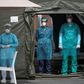 Medical staff at Mohammmed V military hospital wear  protective masks and caps as they wait for patients in the Moroccan capital Rabat