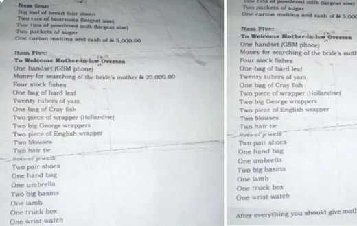 Man breaks up with girlfriend after her family unleash scary bride price list on him