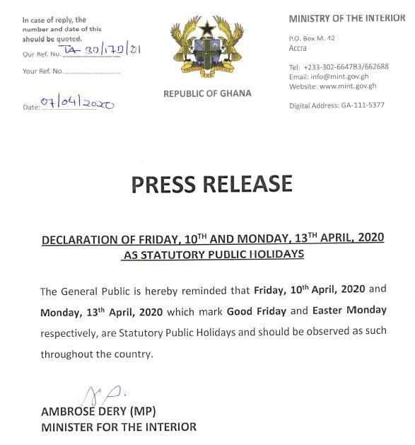 Statement from Interior Minister