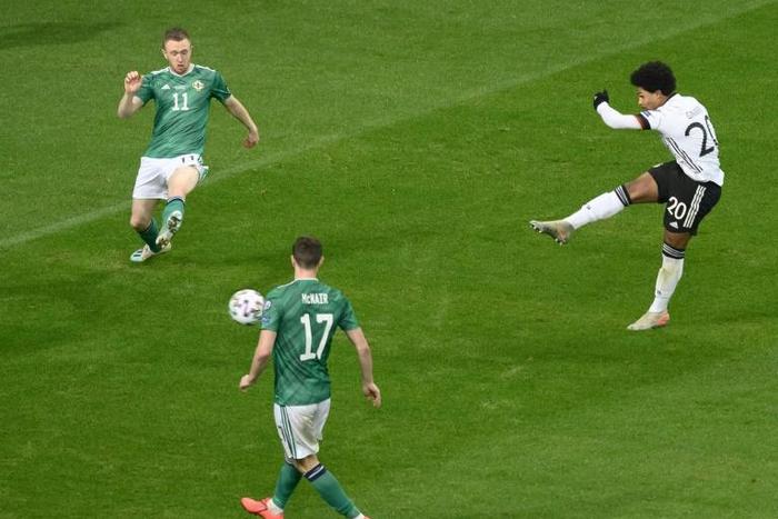 Serge Gnabry  scored three as Germany ran riot against Northern Ireland