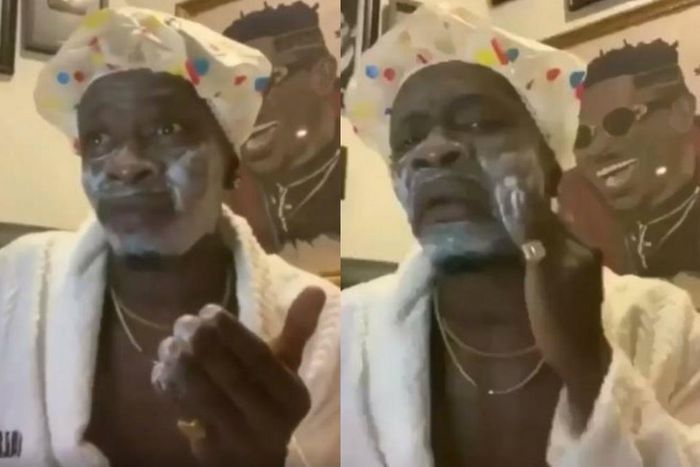 Shatta Wale applying soap