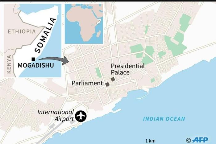 Map of Somalia's capital Mogadishu locating the parliament, near where a large explosion occurred Wednesday.