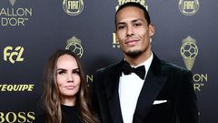 Liverpool defender Virgil van Dijk and his wife Rike Nooitgedagt arrive at the Ballon d'Or ceremony in Paris on December 2, 2019
