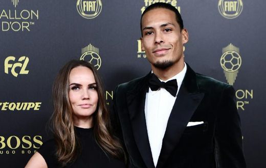Liverpool defender Virgil van Dijk and his wife Rike Nooitgedagt arrive at the Ballon d'Or ceremony in Paris on December 2, 2019