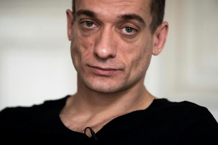 Russian artist Pyotr Pavlensky poses during a press interview with AFP at his lawyer's office in Paris on February 14, 2020.Pavlensky was placed in custody on February 15, 2020 as part of an investigation for violence on December 31, 2019.
Emmanuel Mac...