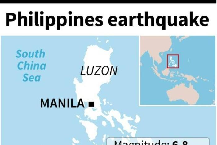 Map locating a 6.8 magnitude earthquake which hit the southern Philippines on Sunday.