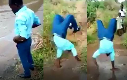 How a smartly dressed man chose to cross a river to avoid staining his nicely polished shoes (video)