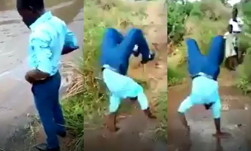 How a smartly dressed man chose to cross a river to avoid staining his nicely polished shoes (video)