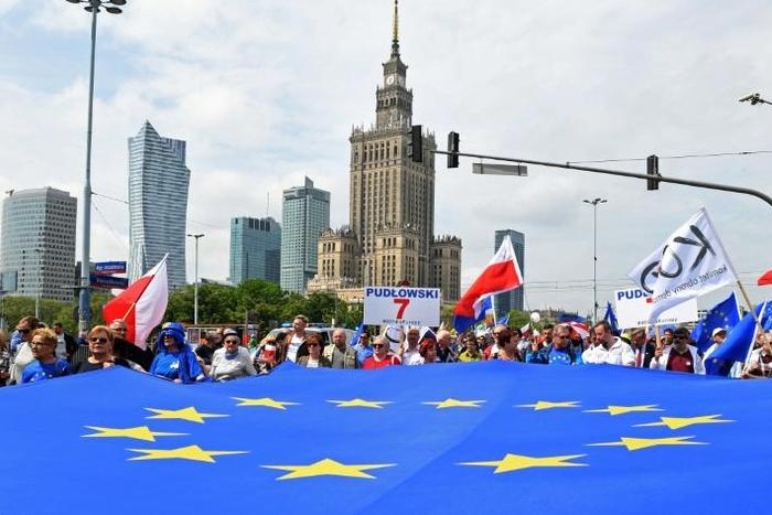 A pro-EU rally earlier this year in Warsaw, Poland, where the right-wing government has introduced controversial judicial reforms