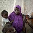 Displaced women are seen in a courtyard of Sevare where they found shelter after fleeing their village of Guerri in central Mali