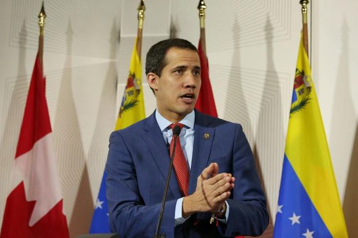 Venezuela's opposition leader Juan Guaido, who has been recognized by more than 50 countries as interim president, speaks at a press conference during a recent visit to Canada
