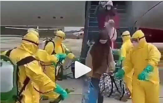 Video shows passengers being sprayed at the airport to avoid Coronavirus