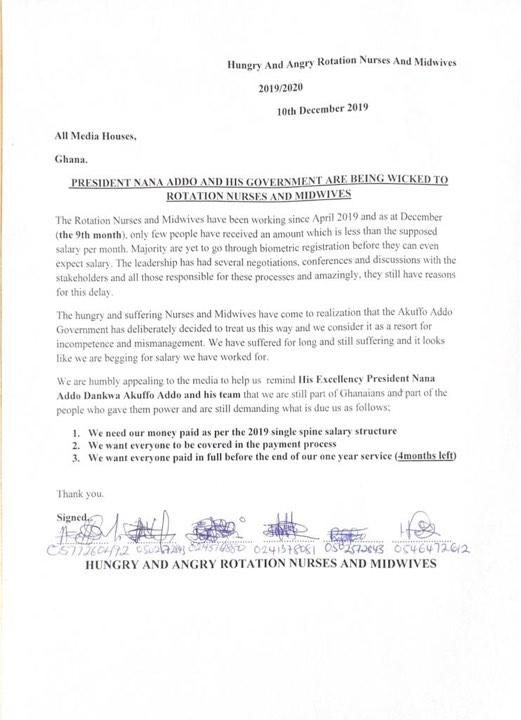 Statement from aggrieved rotation nurses and midwives