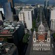 Aerial view of the Candelaria church and the empty Presidente Vargas avenue in downtown Rio de Janeiro, Brazil on March 25, 2020, during the outbreak of the new coronavirus