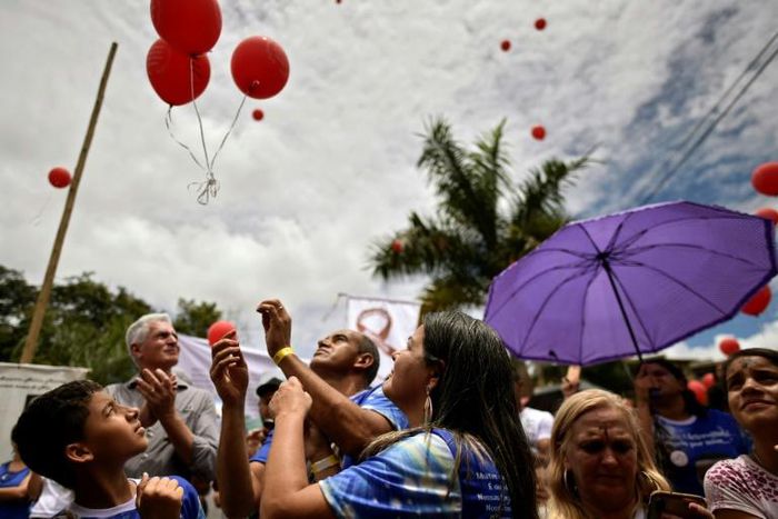 Mourners in Brumadinho, Brazil released red balloons on January 25, 2020 in memory of the 270 people killed following a massive dam breach