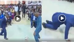 Video of a pastor using football to kick out demons from church members will leave you in stitches