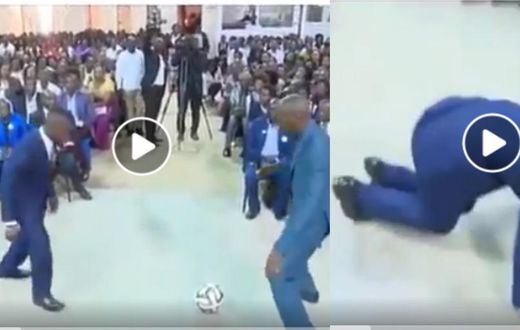 Video of a pastor using football to kick out demons from church members will leave you in stitches