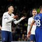 Tottenham Hotspur's Son Heung-Min talks with Chelsea defender Antonio Rudiger after the two players clashed