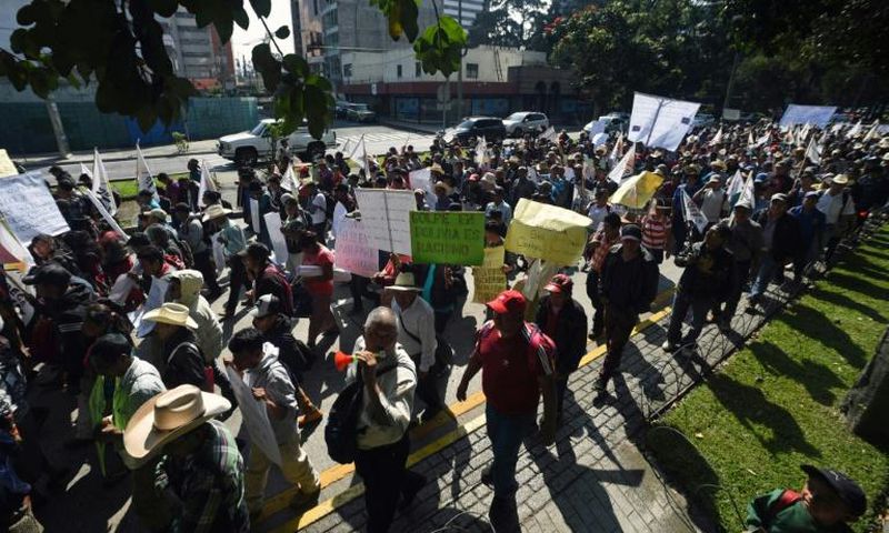 Guatemalan civilian and rural organizations demonstrate in front of US Embassy in support of former Bolivian President Evo Morales, in Guatemala City, on November 14, 2019