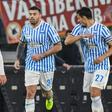 SPAL's Andrea Petagna (C) scored for the fourth consecutive game against his former club Atalanta