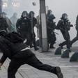 Riot police officers faced off against demonstrators during a "yellow vest" protest in Nantes, western France, on November 16