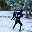 A snowball fight amid the palm trees -- young boys enjoy only the second snowfall in a century to carpet Baghdad and central Iraq