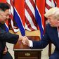 North Korean leader Kim Jong Un (L) and US President Donald Trump shake hands on June 30, 2019, during a meeting on the south side of the Military Demarcation Line that divides North and South Korea