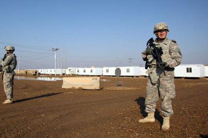 US soldiers keep guard at the Taji base which houses American and Iraqi troops north of the capital Baghdad