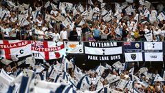 Tottenham Hotspur fans cheer their team before the UEFA Champions League final football match against Liverpool in Madrid in June 2019